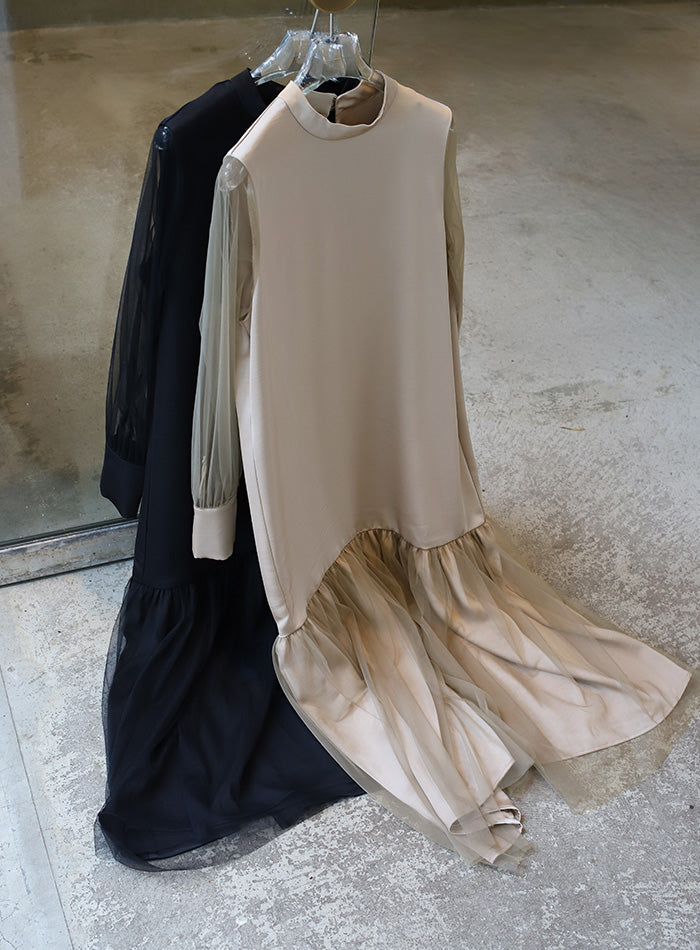 【オケージョン/結婚式】ヘムチュールサテンワンピース