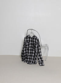 チェックシアーオーバーフーディーシャツ