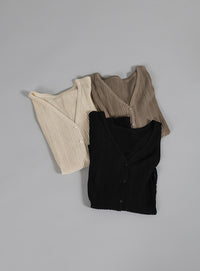 【Et】Sheer Ribbed Deep Side Slit cardigan