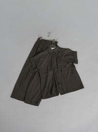 【Et】Linen Mix Waist Drawstring Blouse