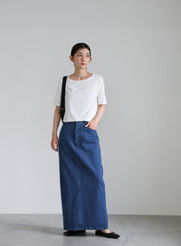 デニムロングタイトスカート【SALE】