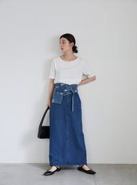 デニムロングタイトスカート【SALE】