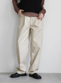 切り替えデザインフェイクレザーパンツ