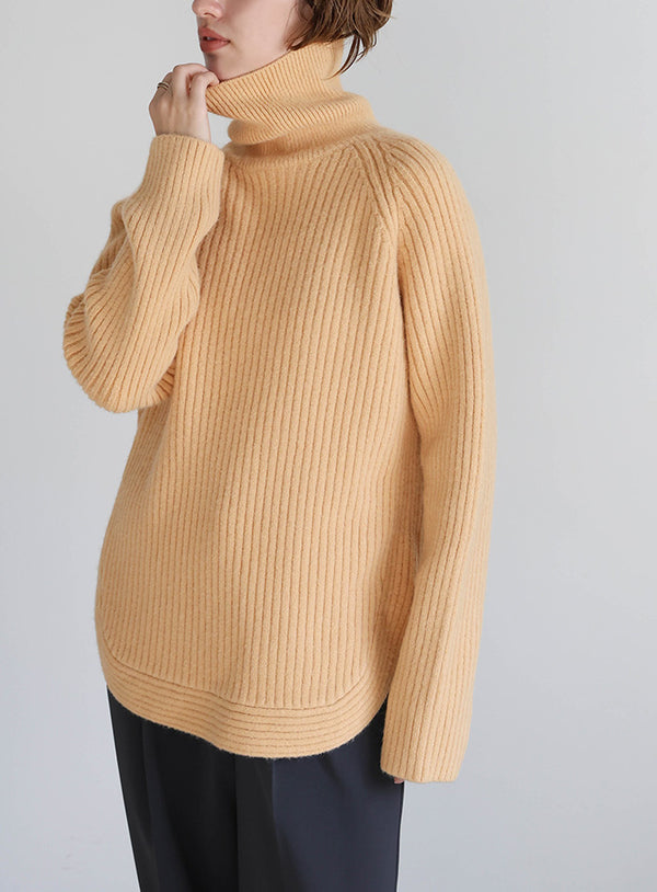 タートルネックラウンドリブニット