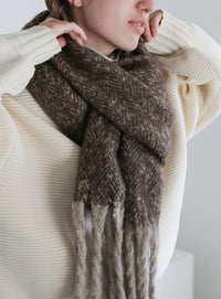 ボリュームフリンジヘリンボーンシャギーマフラー