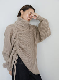 シャーリングデザインタートルニット