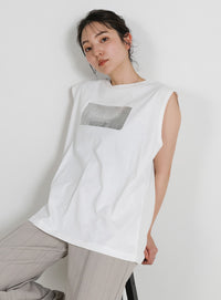 【選べる着丈】箔プリントノースリーブTシャツ