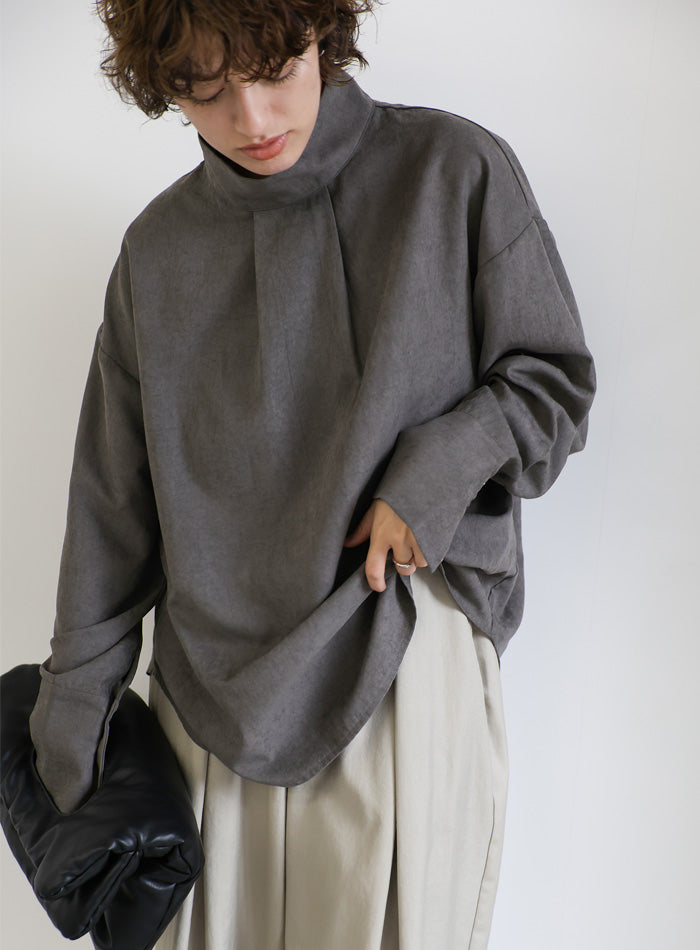 CPG ベージュ ハイネックシャツ ピーチスキンハイネックタックブラウス – SELECT MOCA