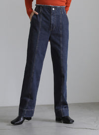 ハイウエストダメージセンターラインデニム