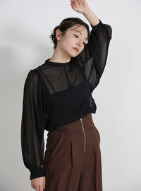 2way楊柳ボリュームスリーブブラウス