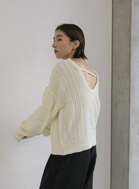 バックオープンパッチワーク編みニット【SALE】