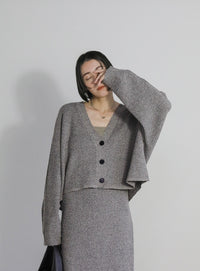 メランジリブニットショートカーディガン