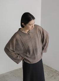 チェックパターンシアーポロニット