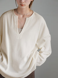 キーネックワッフルトップス