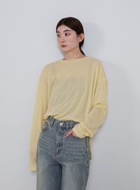 スラブシアークルーネックトップス