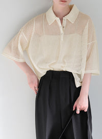 メッシュカットポロトップス【SALE】