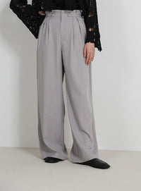 サイドベルトボタンワイドパンツ
