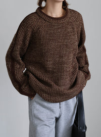 袖ラインクルーネックニット