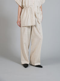 【Et】Linen Mix Tuck Wide Pants