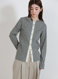 2WAYボタンデザインリブトップス