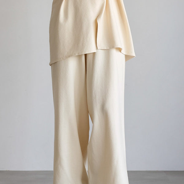 MHL. ベージュ ストレートワイドパンツ S SALE】Front Cut Stitch Wide Pants