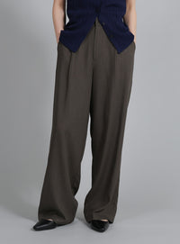【Et】Linen Mix Tuck Wide Pants