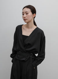 【Et】Belted Wrap Blouse