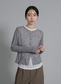 【Et】Bicolor Tank Top Cardigan Set