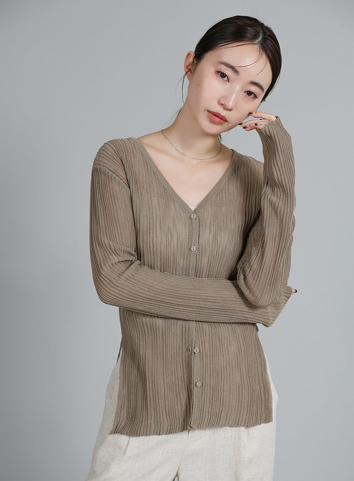Et】Sheer Ribbed Deep Side Slit cardigan – SELECT MOCA