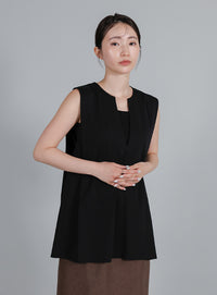【Et】Keyneck Shoulder Tuck Tops