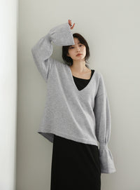 【Et】Deep V-Neck Wool Mix Knit