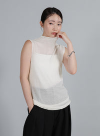 【Et】Mock Neck Sleeveless Knit Tops