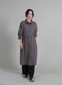 【Et】Linen-blend Waist Drawstring Shirt Dress