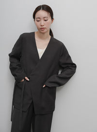 【Et】Collarless Wrap Jacket