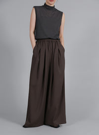【Et】Twill Gathered Easy Wide Pants
