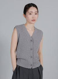 【Et】Linen-like Boucle Vest