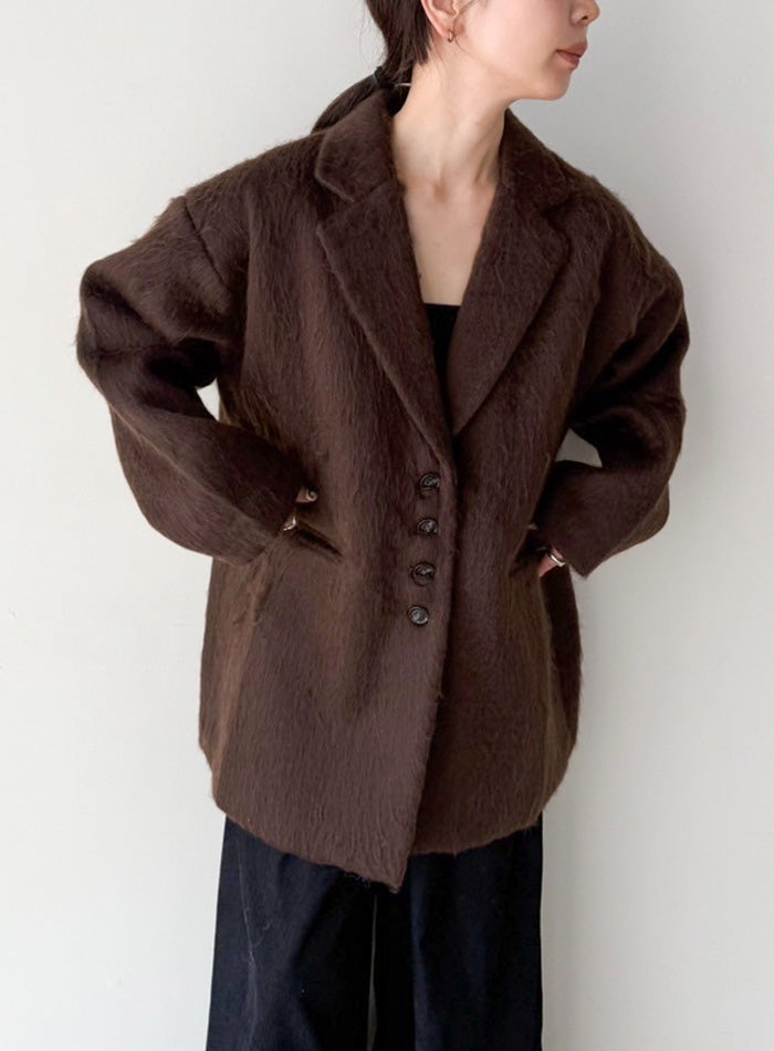 シャギールーズジャケットコート /コラボ by SON ブラウン シャギールーズジャケットコート【by SON】 – SELECT MOCA