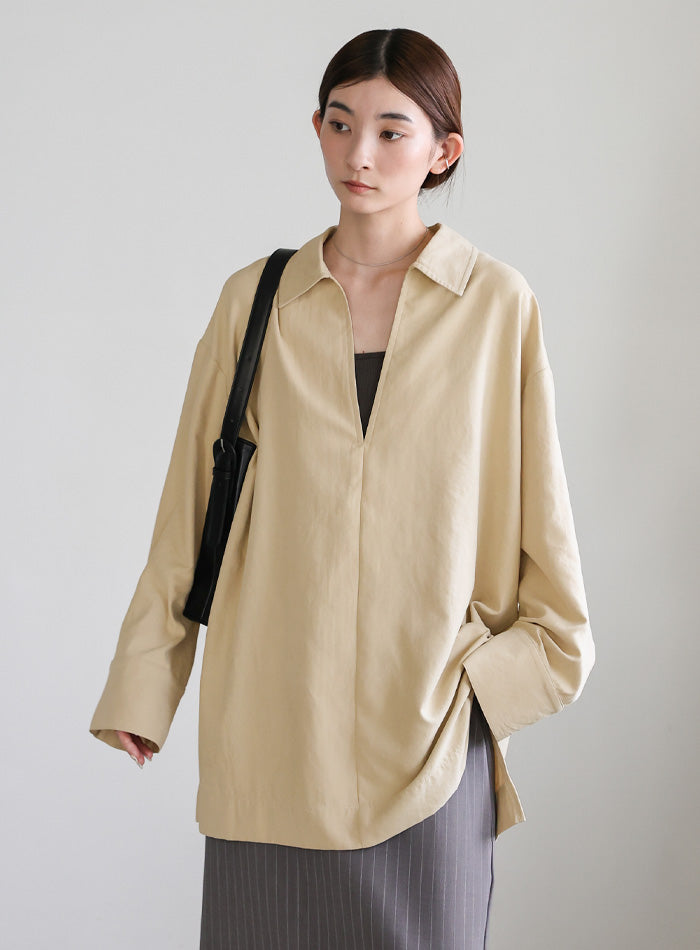 ク*ミ様 Sherbetプルオーバー クロ Jih Nunc(ジーヌンク)】バンドカラープルオーバートロピカルシャツ(JIH