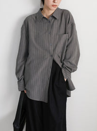 ピーチスキンストライプオーバーシャツ