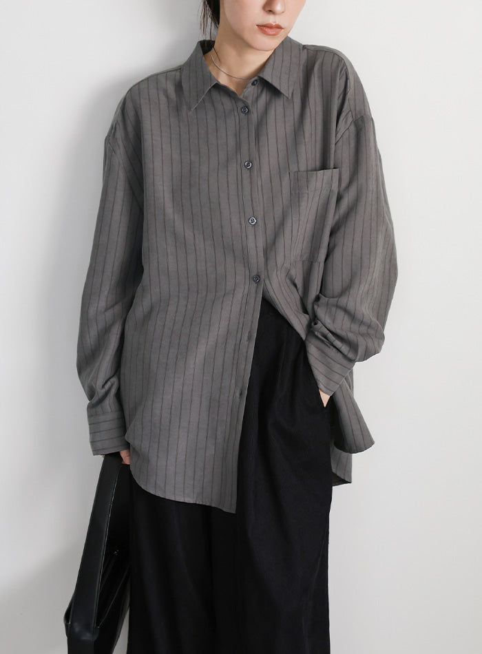 ピーチスキンストライプオーバーシャツ