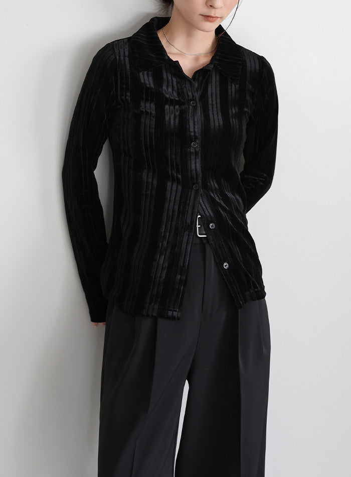 ランダムストライプベロアシャツ