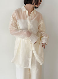 フラワーエンブロイダリーシアーオーバーサイズシャツ【セットアップ対応】【by SON】