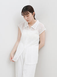 フロントボタンシアー刺繍ブラウス【セットアップ対応】