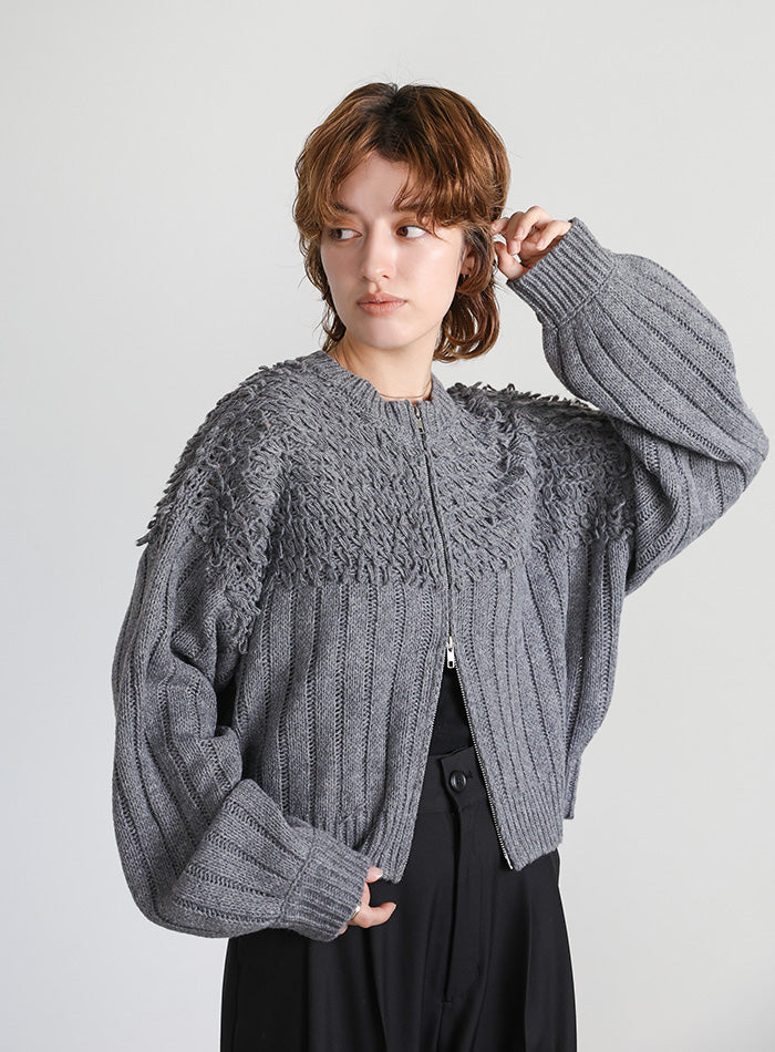 ループデザインダブルジップカーディガン