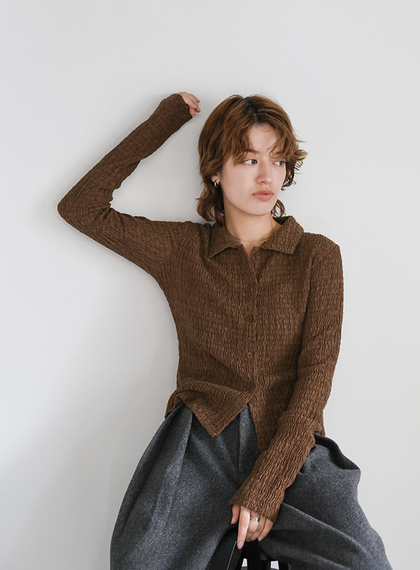 シャーリングポロカーディガン