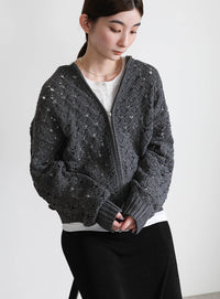 透かし編みジップカーディガン