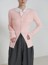 2WAYクルーネックリブシンプルカーディガン