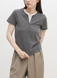 レイヤードライクヘンリーネックＴシャツ