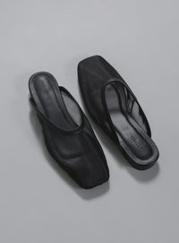 【Et】Square-toe Mesh slip-ons