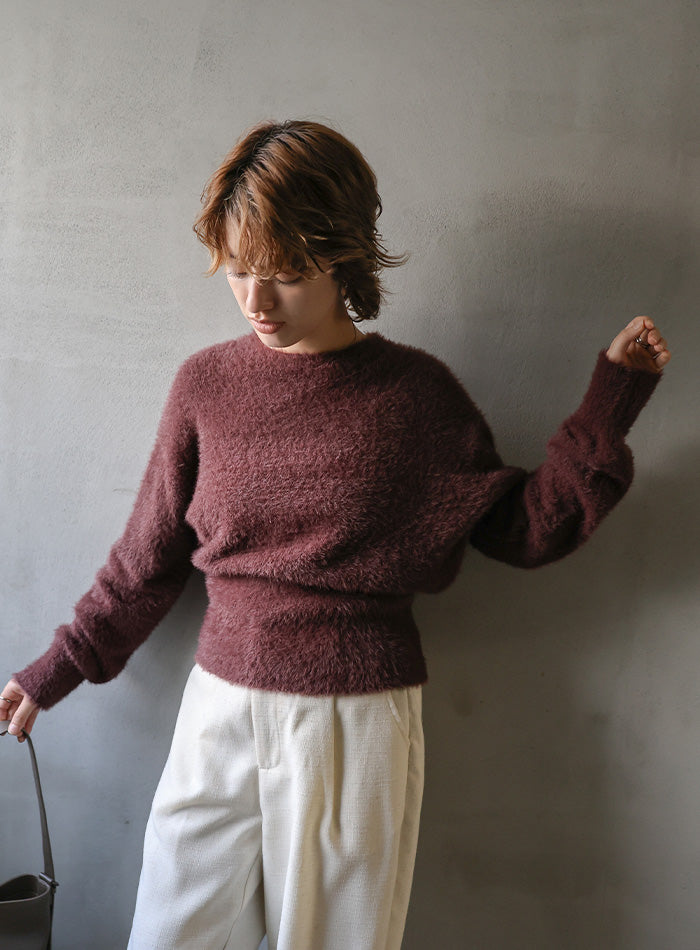 フェザーニットクルーネックトップス